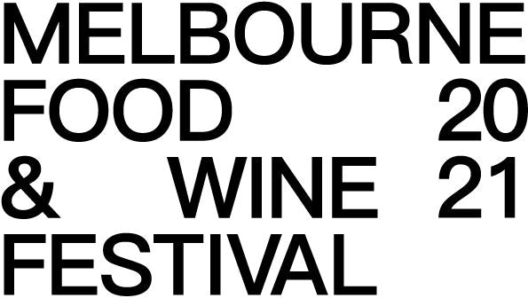 Black and white logo of melbourne food and wine festival 2021